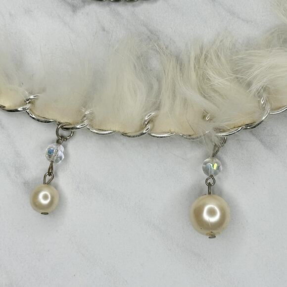 Beaded Faux Fur Woven Silver Tone Chain Link Belt One Size OS Boho ✨ - Picture 7 of 14